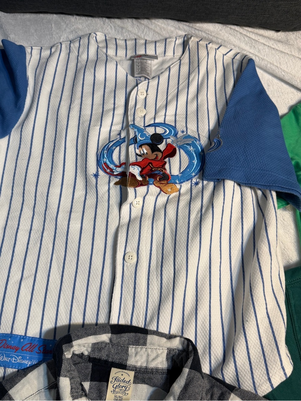 Disney Blue & White Pinstripe Mickey Sorcerer Button-Front Shirt